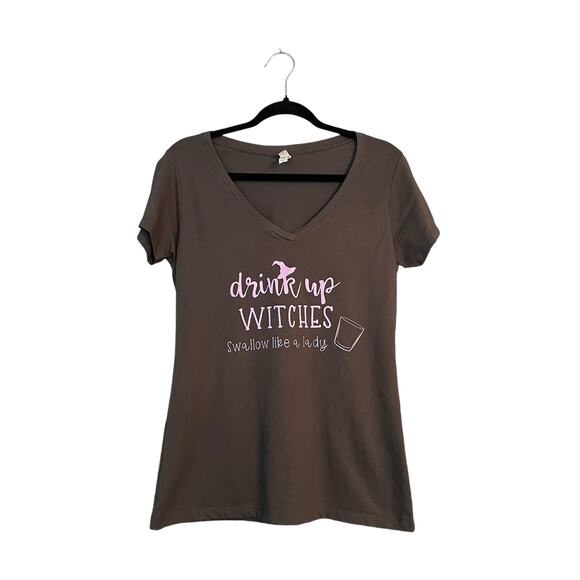 Halloween Shirt Drink Up Witches Sz XL Custom Made V-neck SM for its Size MED? - Picture 1 of 8